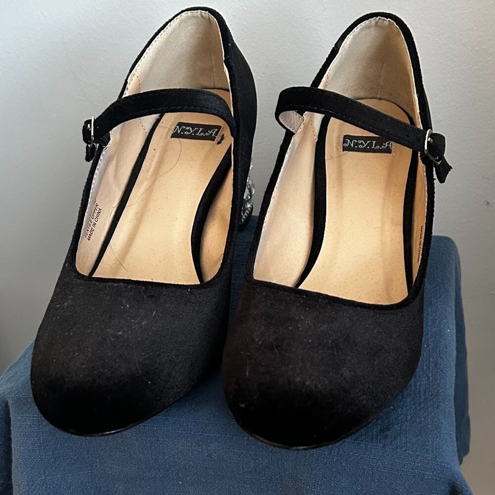 Faux Velvet Black Sparkly Heels NYLA (10)